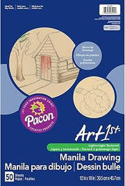 Pacon Art1st Drawing Paper, Manila, Standard Weight, 12" x 18", 50 Sheets