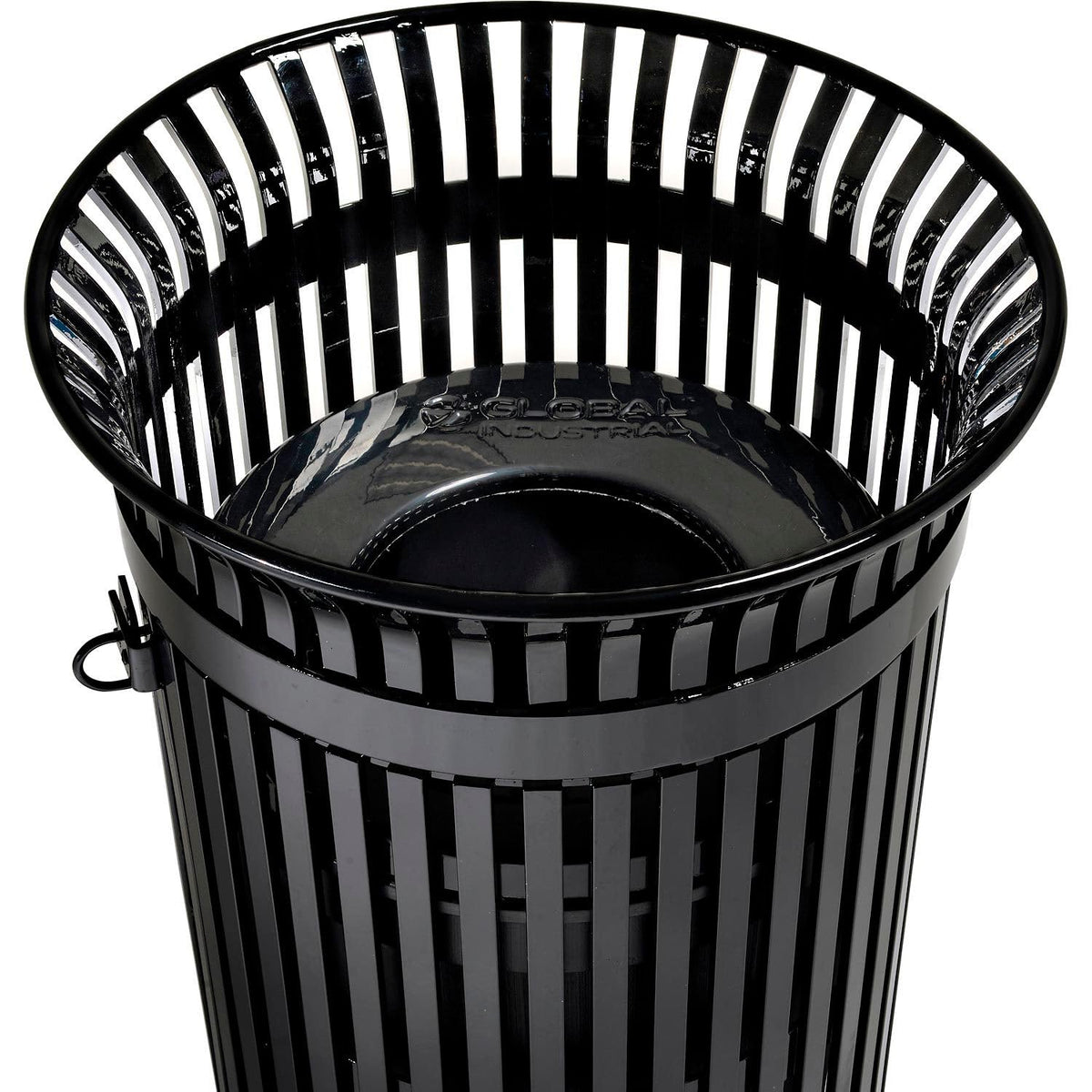 Outdoor Heavy-Duty Slatted Steel Trash Can w/Door by Global Industrial – 36.0 gallons, Steel, Black, Model D42SLAT