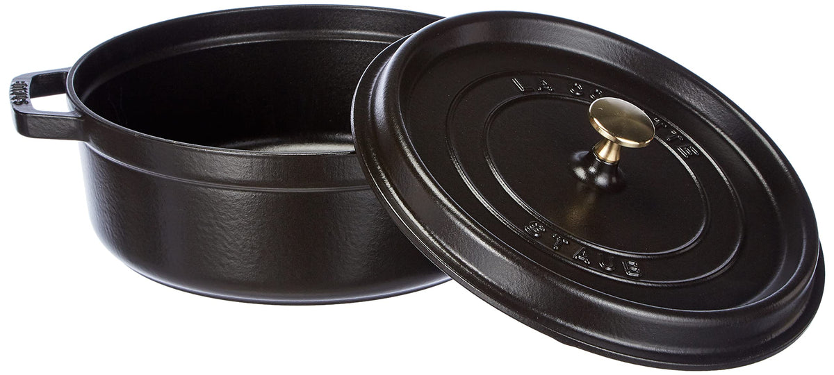 Cocotte shallow Round 26cm Black by STAUB – 4 quarts, 4 liters, Cast Iron, Noir Mat, Model 1007502