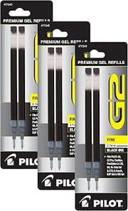 Pilot, G2 Gel Ink Refills, Fine Point 0.7 mm, Black, 2 Count (Pack of 3)