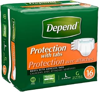Depend Fitted Briefs, Size Large (35-49" Waist),Case of 64