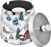 Winter House Pattern Splash Ashtray with Lid, Outdoor Ashtrays for Patio