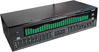 Stereo Graphic Equalizer, Digital Audio Equalizer with Dynamic LED Spectrum Display, Noise Reduction & Independent Tuning, Professional Audio Processor for Home Theater, Recording Studio (Black)