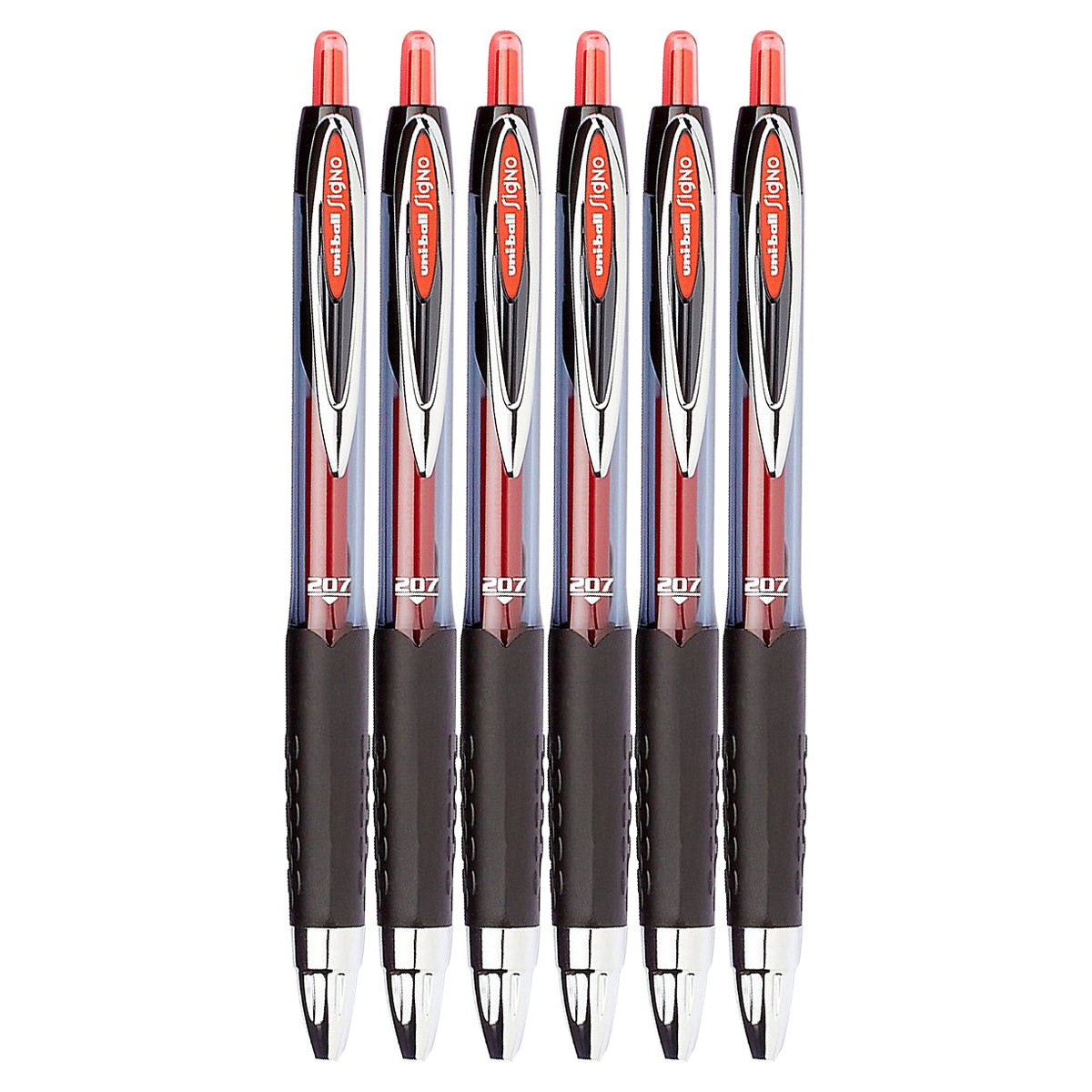 Signo Gel 207 Rollerball Pens by Uni-Ball – 1 Count (Pack of 6), Stainless Steel, Red