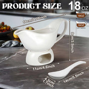 Acellegic Ceramic Gravy Boat Set, 18 oz Capacity, White