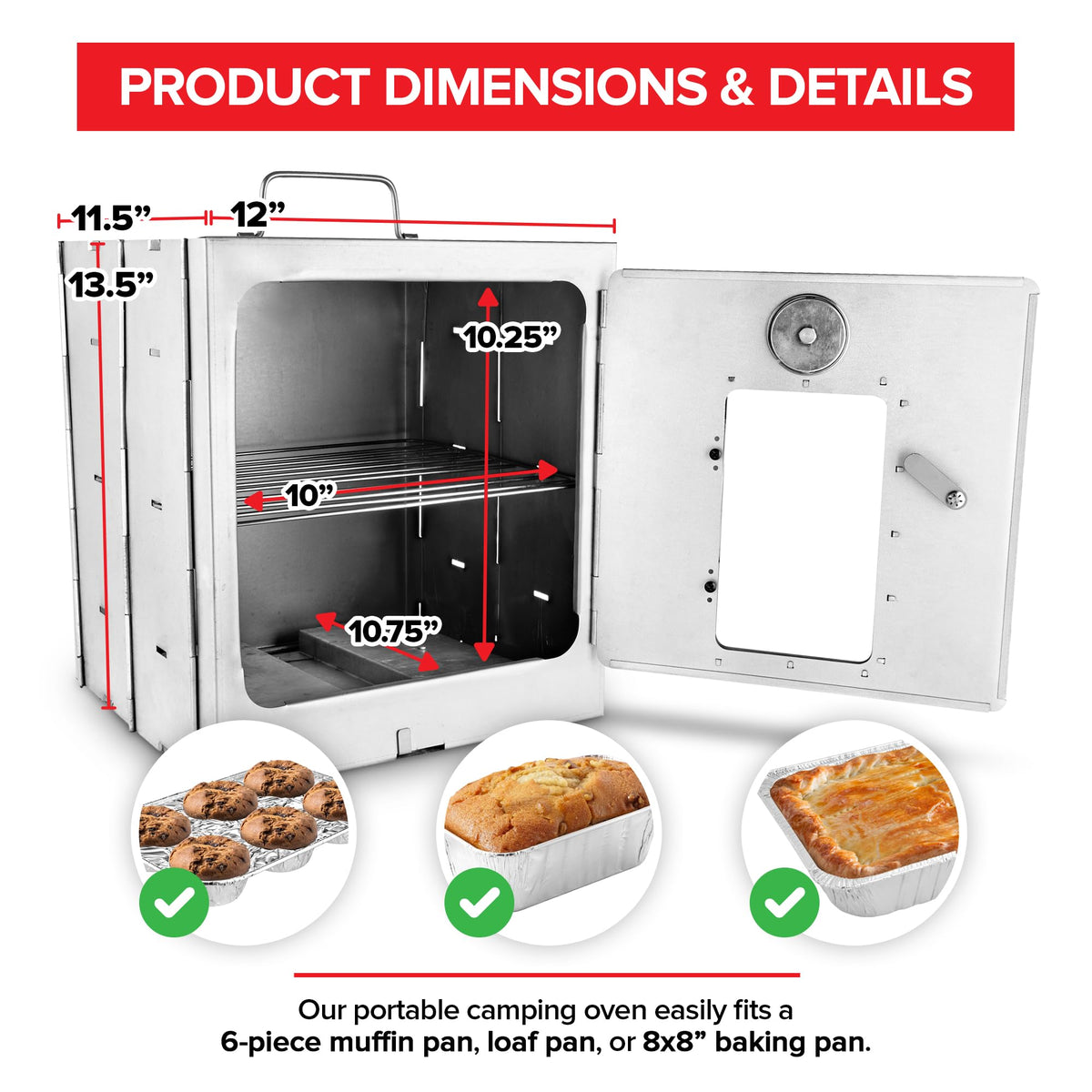 Portable Camping Oven by Modern Innovations – 10.25 x 10.25 x 10.75 inches, 16900.0 cubic_centimeters, Stainless Steel