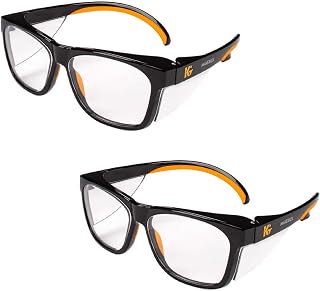 KLEENGUARD Maverick Safety Glasses with Intergrated Side Shields (2 Pair) (49312 Clear Anti-Glare Lens with Black Frame and Orange Tips)