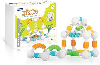 Guidecraft Grippies Shake, Build and Curve - 70 Piece Set: Magnetic STEM Learning Toys, Fun Educational Building Set for Toddlers