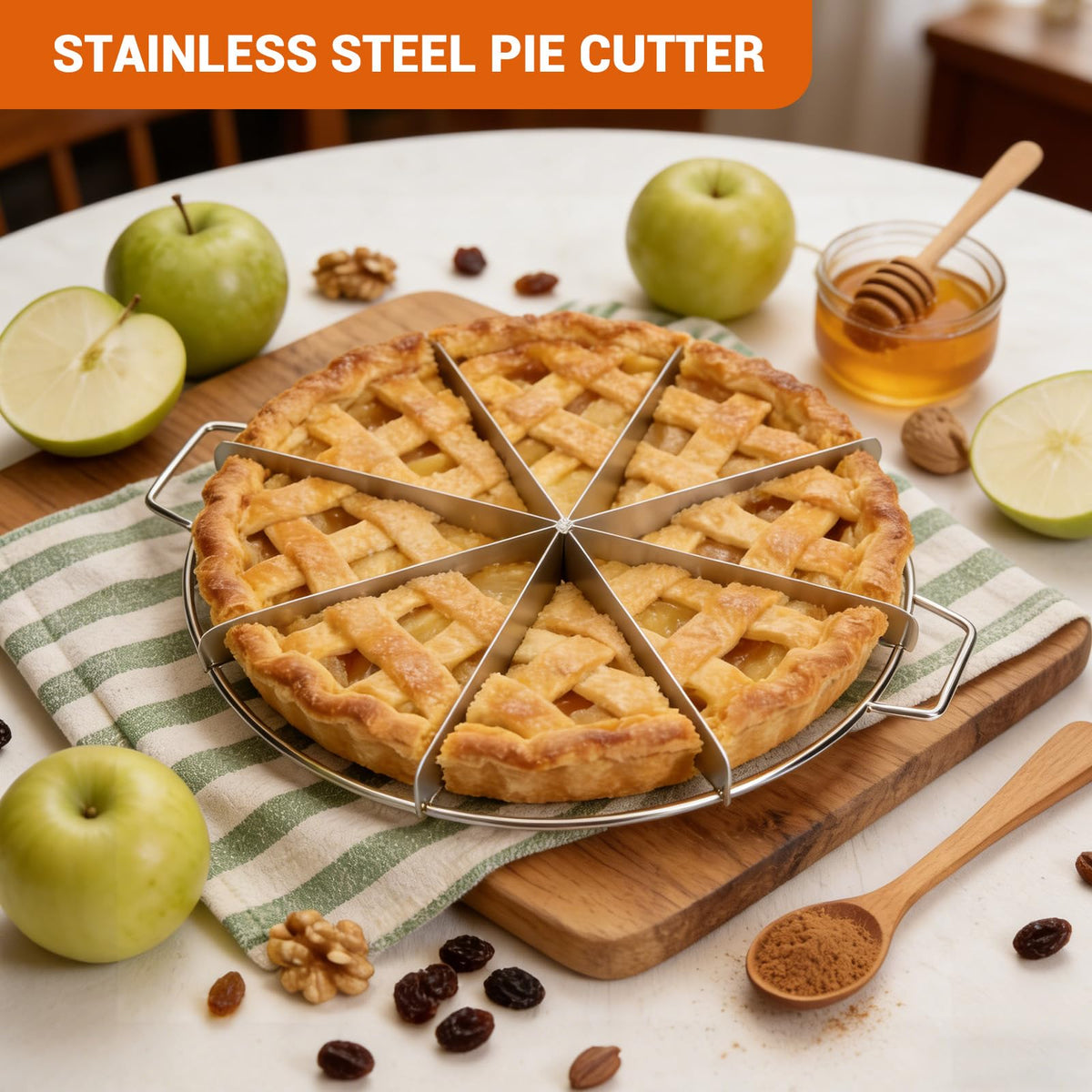 AquaLume Cake and Pie Cutter Set, Stainless Steel 6-Slice and 8-Slice, Silver