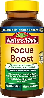 Nature Made Focus Boost Capsules, Fast Acting Focus Supplement, 30 Capsules | Works within One Hour, Clinically Studied Green Tea Caffeine Extract + L Theanine, B Vitamins, 30 Day Supply