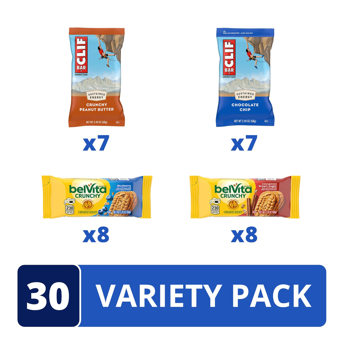 CLIF BAR & Breakfast Biscuits Variety Pack by Belvita – 25.7048 centimeters, Pack of 30