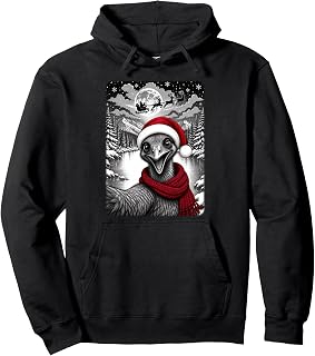 Emu Bird Christmas Selfie Full Moon Night Starry Sky Xmas Pullover Hoodie