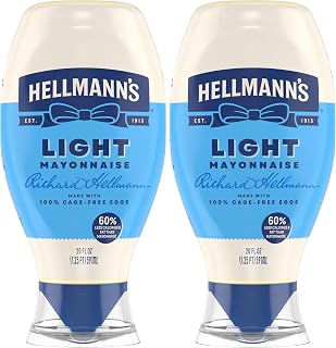 HELLMANN'S Light Mayonnaise Light Mayo Squeeze Bottle For a Creamy Condiment for Sandwiches and Simple Meals Made With 100% Cage-Free Eggs 20 oz (Pack of 2)