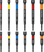 KLEIN TOOLS 80214 12-Piece Nut Setter Set, Impact Rated for High-Torque Work, 4 and 5-Inch Power Nut Drivers, SAE, Bold Laser Etching