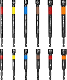 KLEIN TOOLS 80214 12-Piece Nut Setter Set, Impact Rated for High-Torque Work, 4 and 5-Inch Power Nut Drivers, SAE, Bold Laser Etching