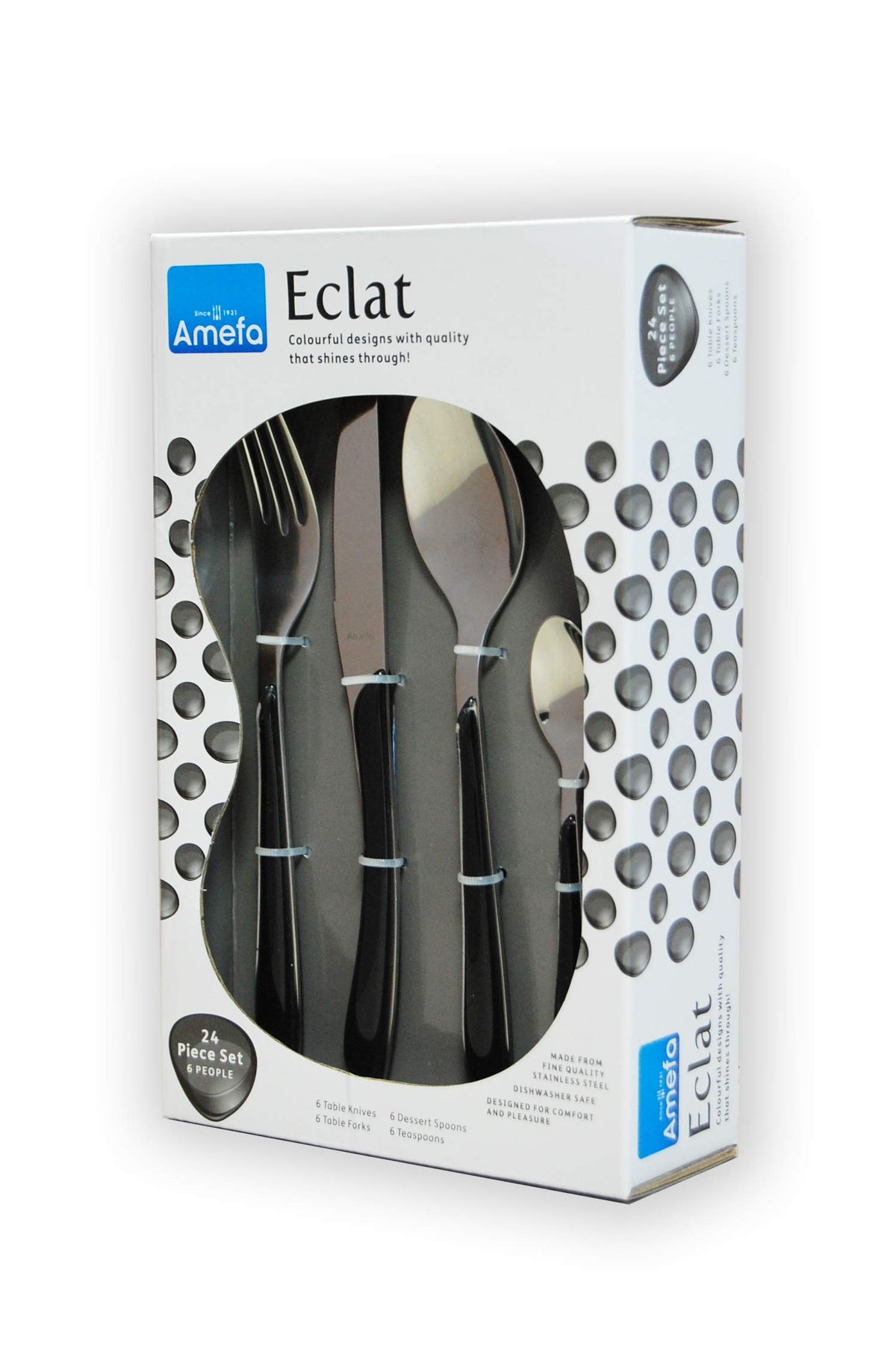 24-Piece Eclat Black Flatware Set by Amefa – 24 inch, Stainless Steel, Silver, Model 2214AAWB12C71