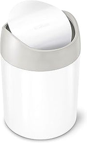 simplehuman Mini Countertop Trash Can, 1.5L / 0.4 Gallon Compact Vanity Trash Can, Balanced Swing Lid, White Steel