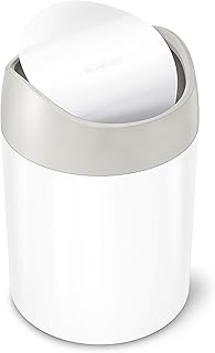 simplehuman Mini Countertop Trash Can, 1.5L / 0.4 Gallon Compact Vanity Trash Can, Balanced Swing Lid, White Steel