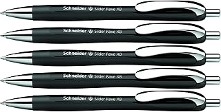Schneider Limited Edition Slider Rave Black, XB (Extra Broad) Ballpoint Pen, Refillable + Retractable, 1.4 mm, Black Barrel, Blue Ink, Box of 5 Pens (132511)