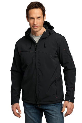 Textured Hooded Soft Shell Jacket by Port Authority – Medium, 100 % Polyester,Spandex, Black/ Engine Red, Model 567463