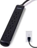 PHILIPS Surge Protector Power Strip, 10 Ft Long Braided Extension Cord | 6 Outlet Extender, 1080 Joules, Flat Plug, On Off Switch, Home Office Dorm Essentials, ETL Safety Listed, Black, SPC3064BG/37