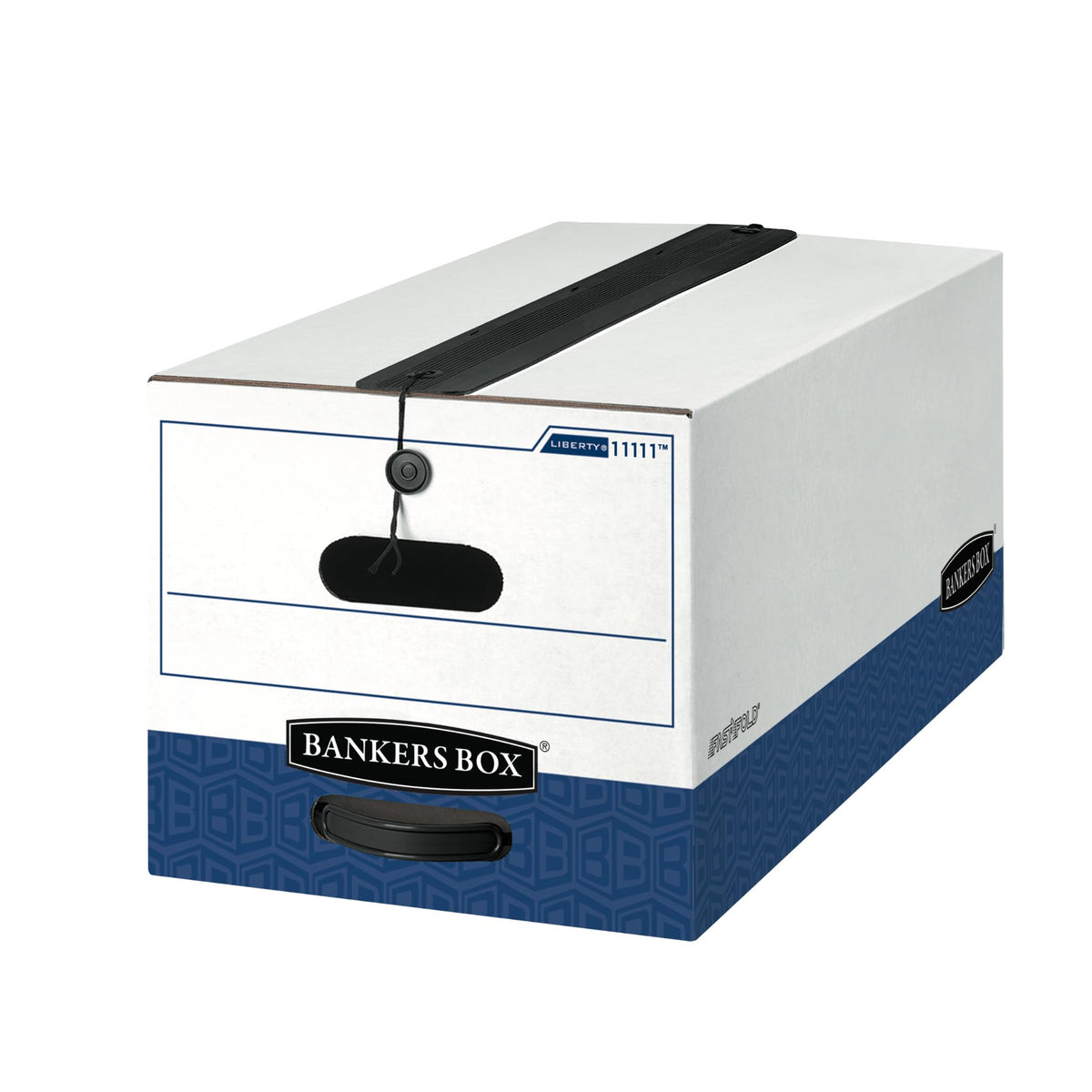 12-Pack Heavy-Duty String & Button File Storage Box by Bankers Box – 12 x 10 x 24 inches, 3.0 liters, Paper, WHITE/BLUE, Pack of 12