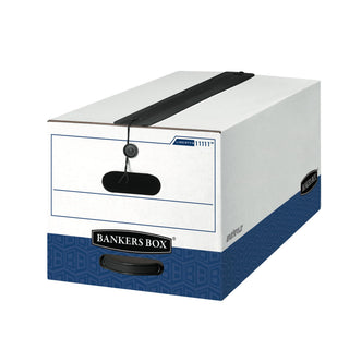 12-Pack Heavy-Duty String & Button File Storage Box by Bankers Box – 12 x 10 x 24 inches, 3.0 liters, Paper, WHITE/BLUE, Pack of 12