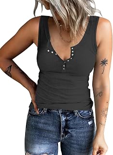 KINLONSIR Women Tank Tops Scoop Neck Henley Shirts Casual Sleeveless Tees