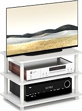 Furinno Turn-N-Tube TV Stand, 3-Tier Corner Entertainment Center with Shelves, Toolless TV Console for TV up to 32 Inch, Open Back, Easy Assembly, for Living Room, Bedroom, White