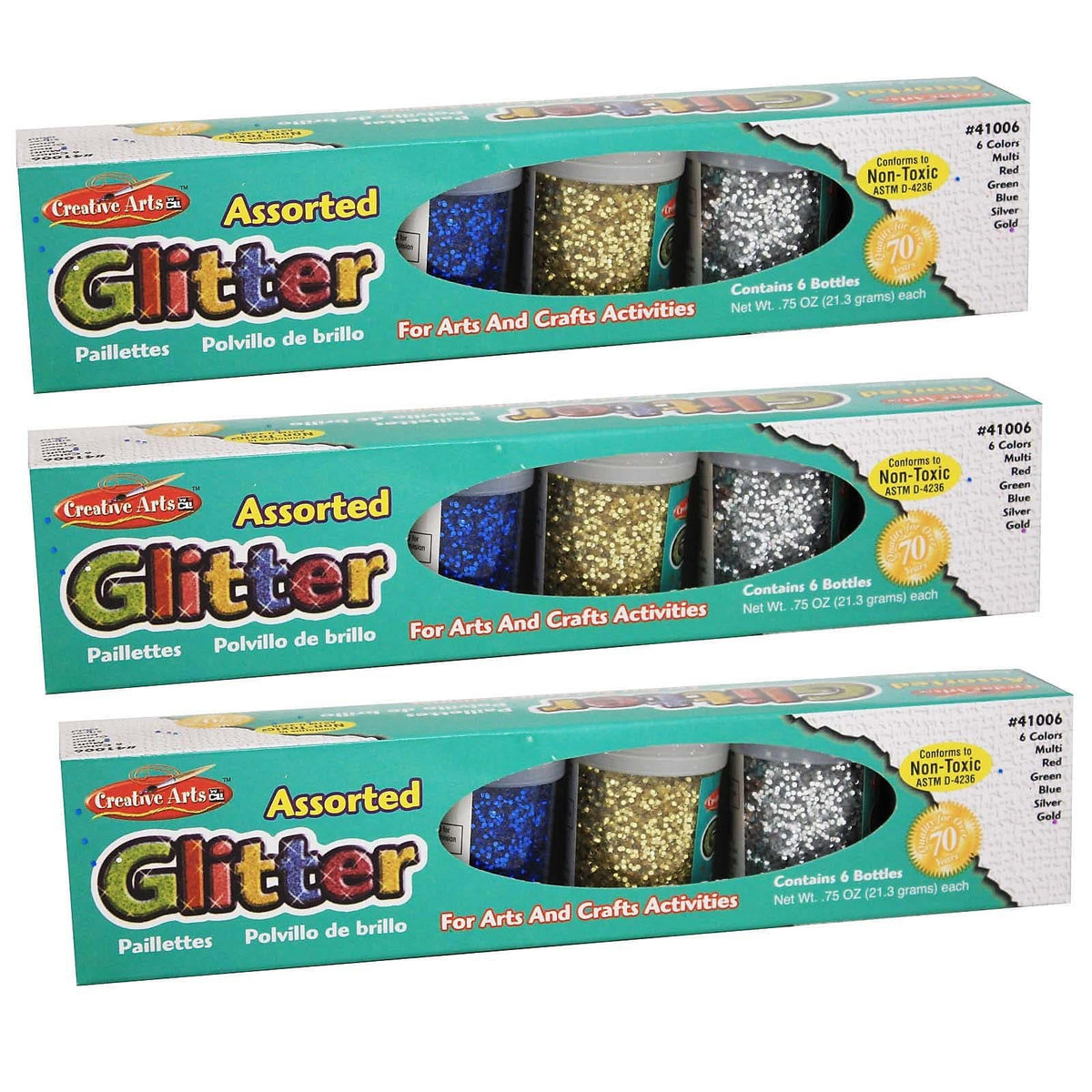 Creative Arts™ Glitter Set by Charles Leonard – Plastic, Assorted, Pack of 3, Model CHL41006-3