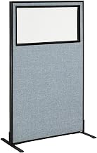 Global Industrial 36-1/4"W x 60" H Freestanding Office Partition Panel with Partial Window, Blue