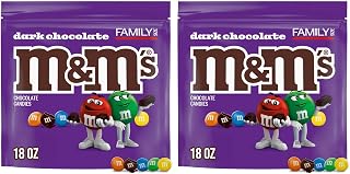 M&M's Dark Chocolate Candy, Family Size Bulk Candy Chocolate, 18 oz Resealable Bulk Dark Bag (Pack of 2)