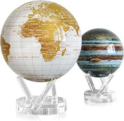 MOVA Globe Bundle – Pearl White and Gold 8.5” + Jupiter 4.5” | Solar-Powered Rotating Globes | No Batteries or Cords | Modern Luxury Meets Planetary Decor Gift
