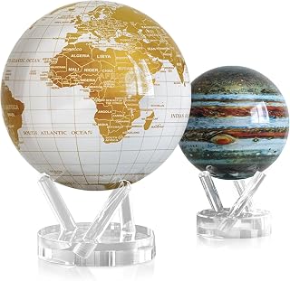 MOVA Globe Bundle – Pearl White and Gold 8.5” + Jupiter 4.5” | Solar-Powered Rotating Globes | No Batteries or Cords | Modern Luxury Meets Planetary Decor Gift