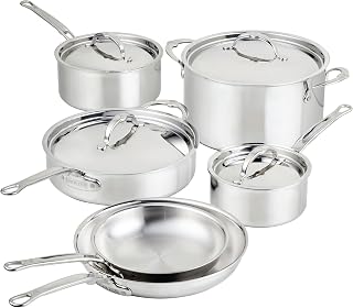 Hestan ProBond Luxe 10-Piece Cookware Set, Professional Clad Stainless Steel, ProCore Tri-Ply Clad Construction, Polished Exterior, Induction & Oven Safe