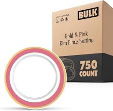750 Piece White Pink and Gold Fancy Plastic Plates Disposable with Silverware Elegant Dinnerware for Weddings Holiday Party Set of 150 Dinner and Salad Plates 150 Spoons 150 Forks 150 Knives
