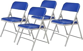 National Public Seating 800 Series Steel Frame Premium Light Weight Plastic Seat and Back Stacking Folding Chair with Double Brace, 480 lbs Capacity, Blue