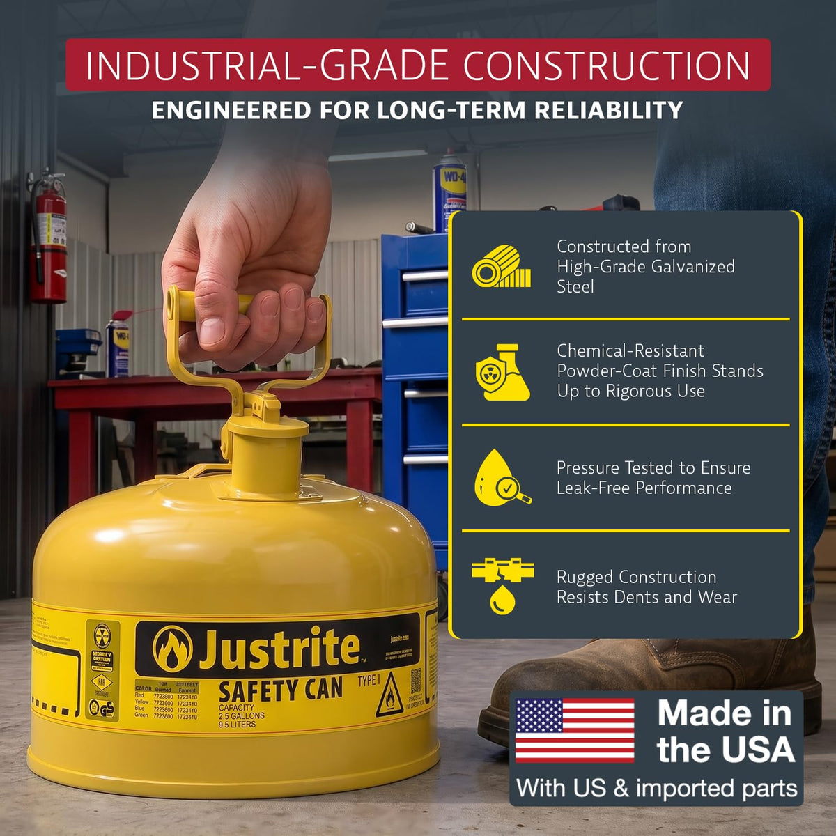 Justrite Yellow / 2.5 Gallon / Type I Cans