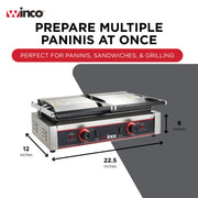 9" Double Commercial-Grade Panini Grill Press by Winco – Double, Cast Iron, Silver, Model EPG-2