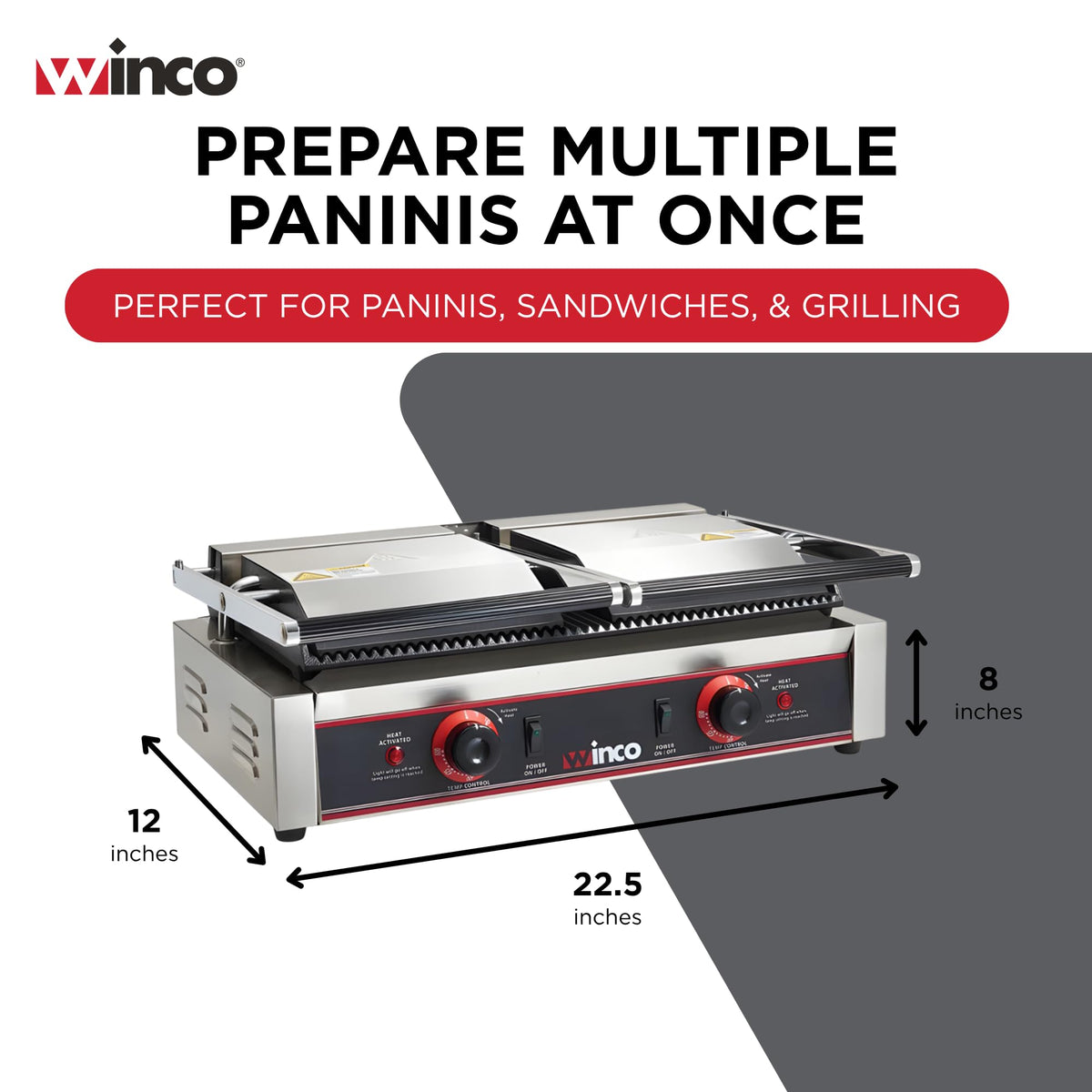 9" Double Commercial-Grade Panini Grill Press by Winco – Double, Cast Iron, Silver, Model EPG-2