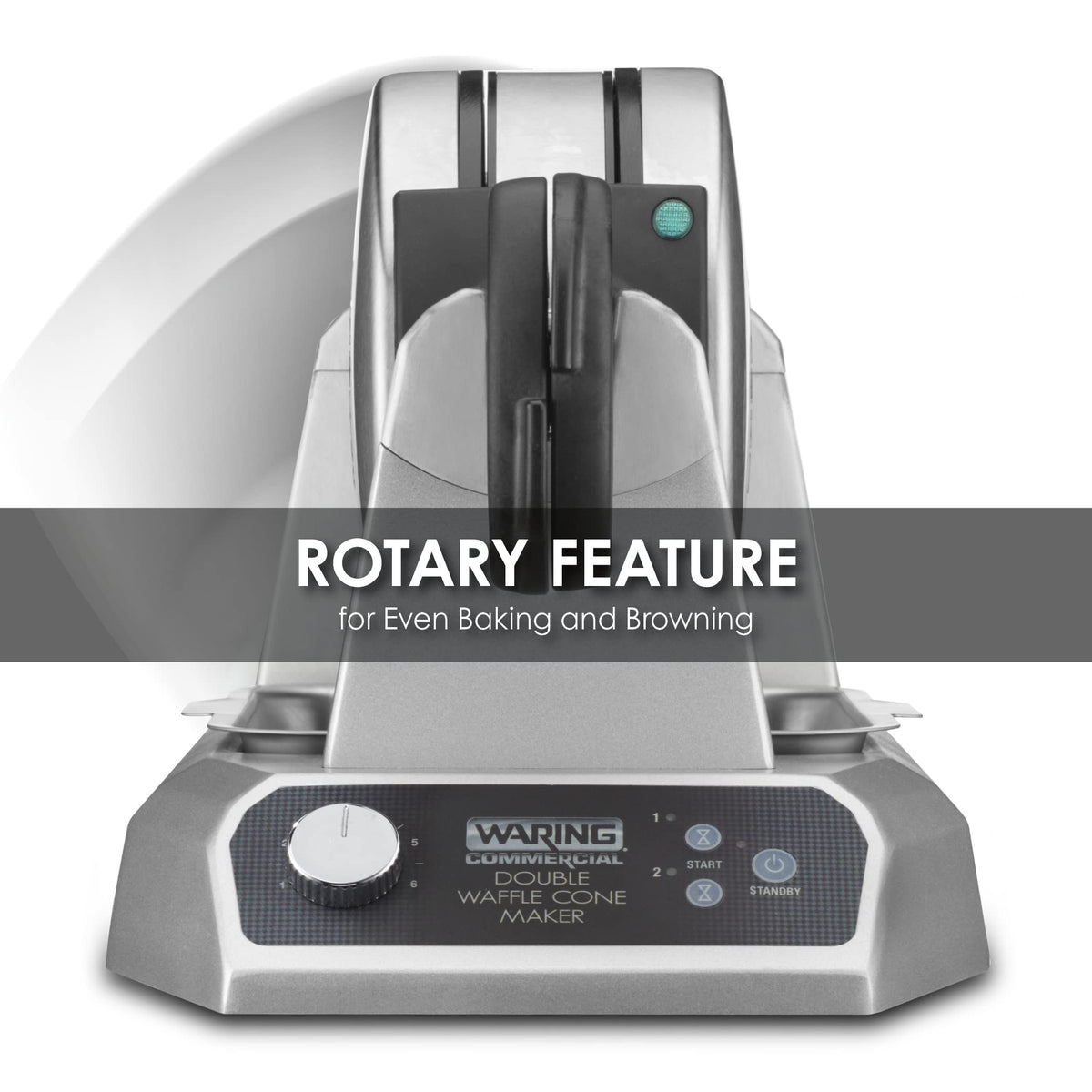 Double Waffle Cone Maker with Rotary Feature by Waring – 18.62 x 12.37 x 11.25 inches, Stainless Steel, Silver, Pack of 3, Model WWCM200