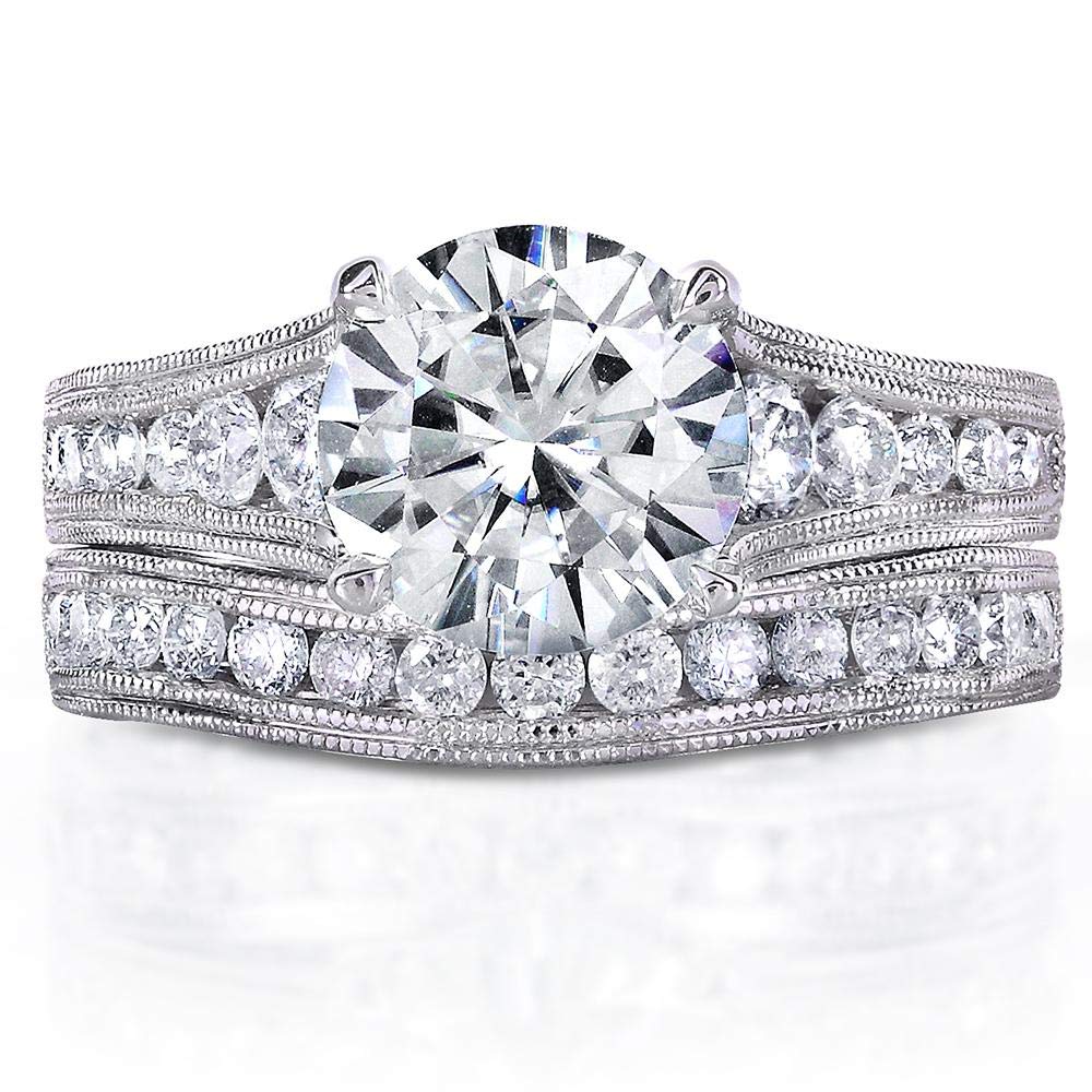 Moissanite & Channel Bridal Ring Set 14k White Gold by Kobelli – 11, White Gold, White, Model MZ61932R-ED