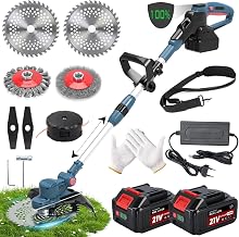 Electric Weed Wacker,Foldable Electric Weed Eater,Cordless String Trimmer | Equipped with 2X4.0Ah Batteries &Charger,5-in-1 Multi-Function Brush Cutter for Garden,Yard and Lawn Use-Navy blue