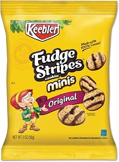Keebler 21771 Mini Cookies, Fudge Stripes, 2oz Snack Pack, 8/Box