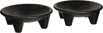 Winco 12 oz Black Plastic Molcajete Salsa Plate Set, 2pcs (Set of 2)