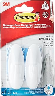 Command Medium White Bath Hooks, 2 Hooks, 4 Strips
