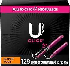 U by Kotex Click Compact Tampons, Super Plus Absorbency, Unscented, 128 Count (8 packs of 16)