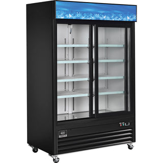 Merchandiser Display Refrigerator by Nexel – 31.9"L x 53.1"W x 84.4"H, 45.0 cubic_feet, Coated Steel, Black, Model G1.2YBM2F-HC (Sliding Door)