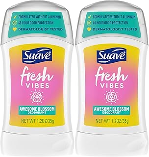 Suave Aluminum-Free Deodorant for Kids, Teen Girls & Boys, Fresh Vibes 2-Pack, 48H Protection, 1.2 Oz Ea