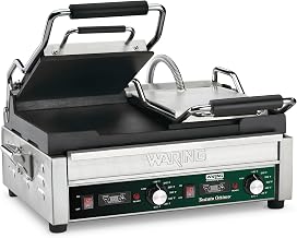Waring Panini Press with Timer, 17" x 9.25" Cooking Surface & 240V | Double Flat Cast Iron Plates, 17" x 9.25" Cooking Surface, 570°F Adjustable Thermostat, for Sandwiches up to 3" Thick, 240V
